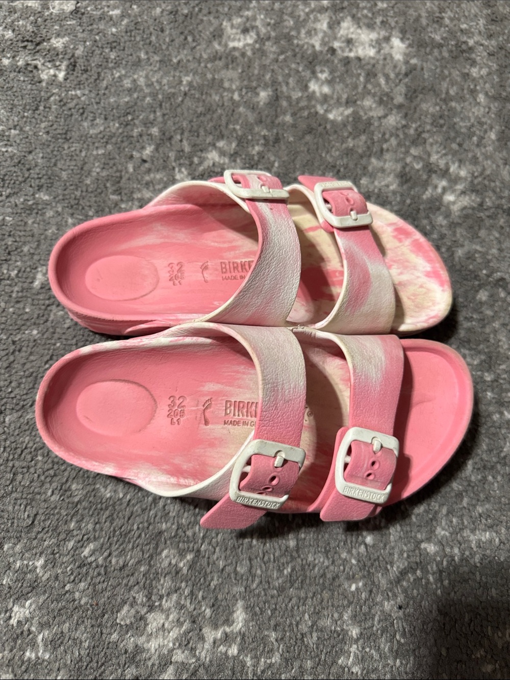 Birkenstock Pink and White Two-Strap Kids Sandals